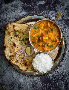 Matar paneer  with  roti and chawal