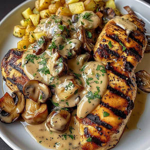 Grilled Chicken Steak With Mushroom Sauce
