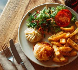 Veg momo with veg burger with fries [regular] with cold drink combo