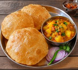 3 Poori With Chicken Curry