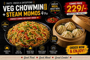 VEG CHOWMIN FULL +steam MOMOS 4 Pcs