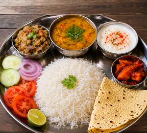 Dal Rice( Roti 2) Aloo Bhujia+Bhindi Bhujia+dahi+Achar
