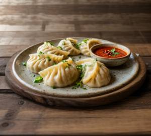 Veg momos 5 pieces with spicy chatney