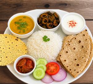 Dal Rice Roti(2) Karela Bhujiya+(Dahi+Achar)