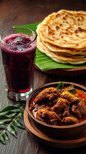 3 Porotta With Chicken Curry & Grape Juice