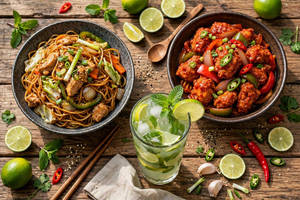 Chicken Noodles With Chilli Chicken & Mint Lime