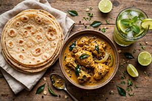 4 Chapathi With Chicken Curry & Mint Lime