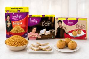 Bhujia 900g + Besan Laddu Elaichi 12Pc Box + Kaju Barfi 200g