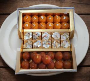 Kesar Ladoo + Roasted Barfi + Gulab Jamun (1 Kg)