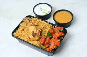 Andhra Chicken Biryani With Chicken Sholay Kebab