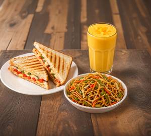 Veg Cheese Sandwich +Veg Chowmein +Mango Lassi