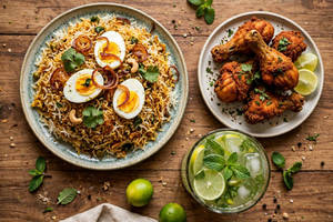 Egg Biriyani With Chicken Fry ( 2 Pc ) & Mint Lime