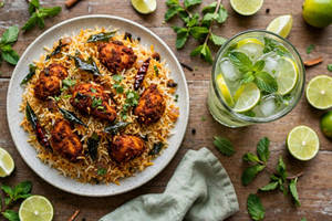 Chicken 65 Biriyani With Mint Lime