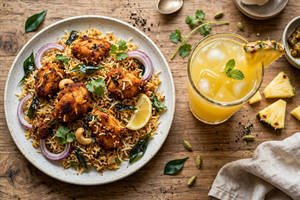 Chicken 65 Biriyani With Pineapple Juice