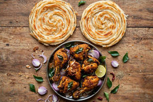 3 Poratta With Chicken Fry 3pc And Chicken Gravy