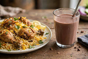 Chicken Biriyani With Chocolate Milkshake