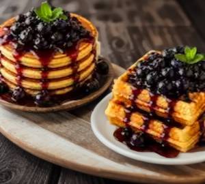 Blueberry Pancakes & Blueberry Compote Waffle