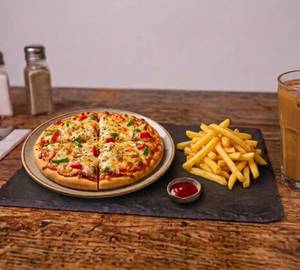 Veggie Delight Pizza + Garlic Bread + Butterscotch Shake