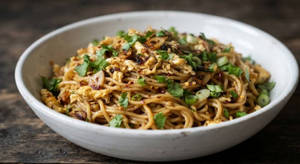 Egg Burnt Garlic & Coriander Noodles