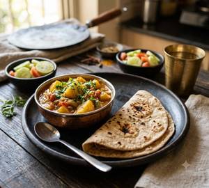 Aloo Masala Gravy [Gujarati Style] With Phulka Roti