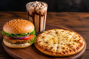 Veg Burger+Cheese Pizza 7 ''+Cold Coffee