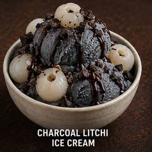 Charcoal litchi ice cream