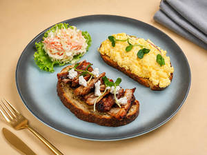 Smoked Chicken Scrambled Eggs On Sourdough