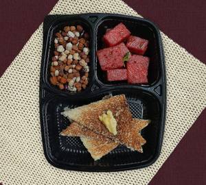 Watermelon, bread butter roast, boiled peanut salad