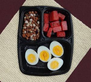 Watermelon, 2 boiled eggs, boiled peanut salad