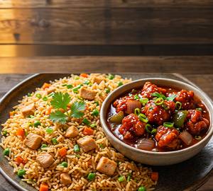 Chicken fried rice with chicken manchurian
