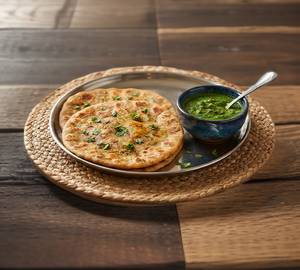 Aloo Paratha 2 Pcs With Fresh Green Chutney (No Onion/Garlic)