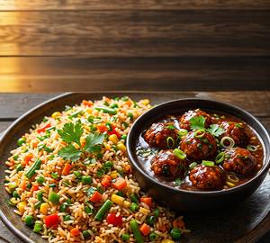 Veg fried rice with veg manchurian