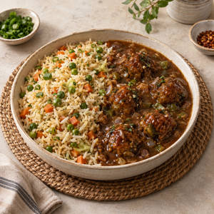 Veg Manchurian Gravy With Fried Rice Or Noodles