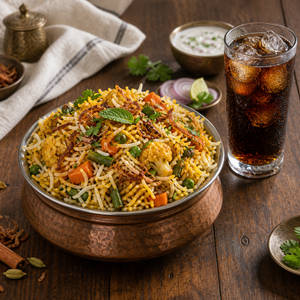 Hyderabadi Veg Biryani With Cold Beverage