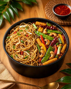 Burnt Garlic Noodles With Exotic Veg Kung-pao Gravy