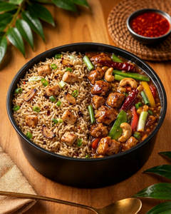 Burnt Garlic Chicken Fried Rice With Chicken Kung-pao Gravy