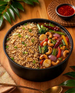 Burnt Garlic Rice With Exotic Veg Kung-pao Gravy