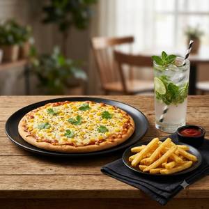 Cheesy Corn Pizza (10 Inch Pizza) +Fries (M) + Virgin Mojito