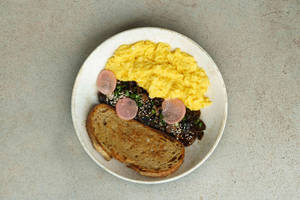Soft Egg Scramble With Warm Mushroom Salad