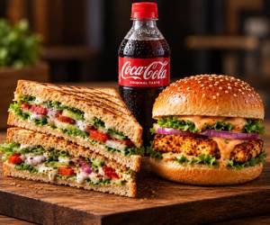 Paneer Burger + Sandwich + Coke