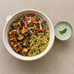 Tandoori Paneer, Yellow Rice & Mint Yogurt Bowl