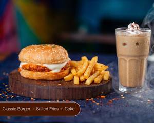 Amazing Cheese Burger + Cold Coffee + Salted Fries