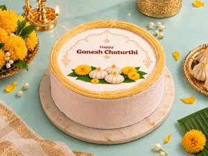 Modak Special Celebration Pineapple Photo Cake - 500Gm