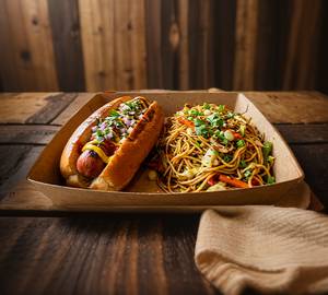 Street style hot dog nd chowmein combo