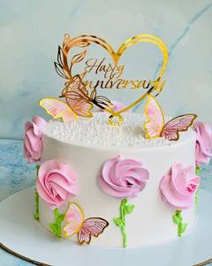 Pink Flower Butterfly Anniversary Butterscotch Design Cake