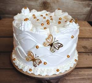 White Forest Design Golden Butterfly Cake