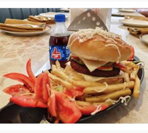 Veg Cheese Burger With French Fries And Coke Soft Beverage [250 Ml]