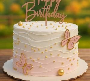Pink Butterfly Golden Colour Bolo Butterscotch Design Cake