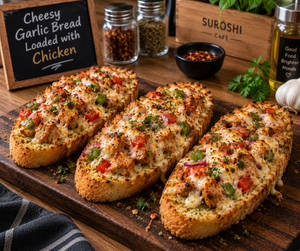 Cheesy Garlic Bread Loaded With Chicken