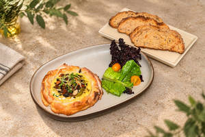 Phyllo Baked Brie With Thin Sourdough Crisps.
